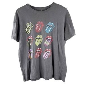 The Rolling‎ Stones T-Shirt XL Gray Womens Short Sleeve Graphic Tee Tongues Out